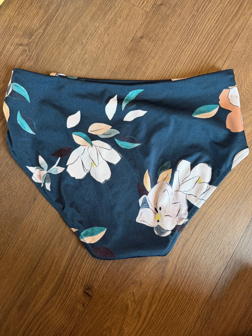 Athleta High-Waisted Floral Swim Bikini Bottoms Size M Navy Blue Bluebell Print